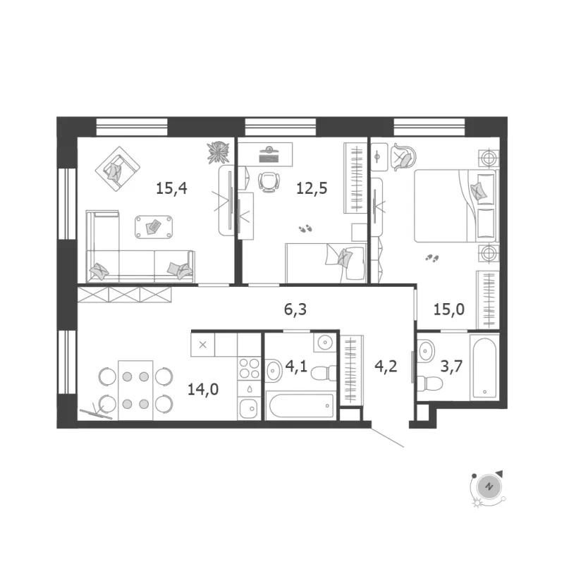 3-комн. 75.2 м²