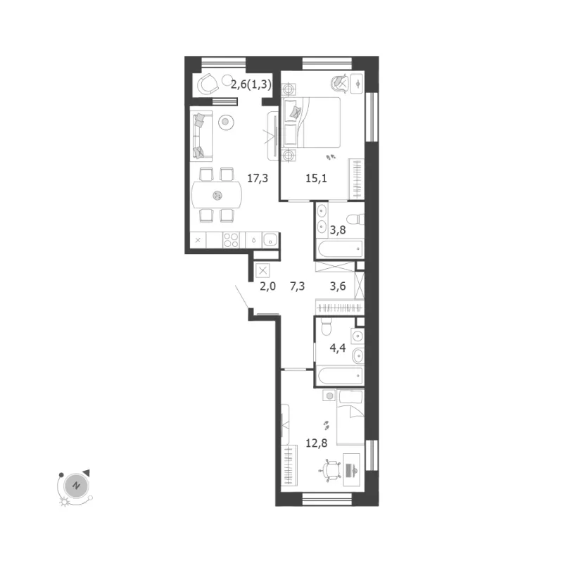 2-комн. 67.6 м²