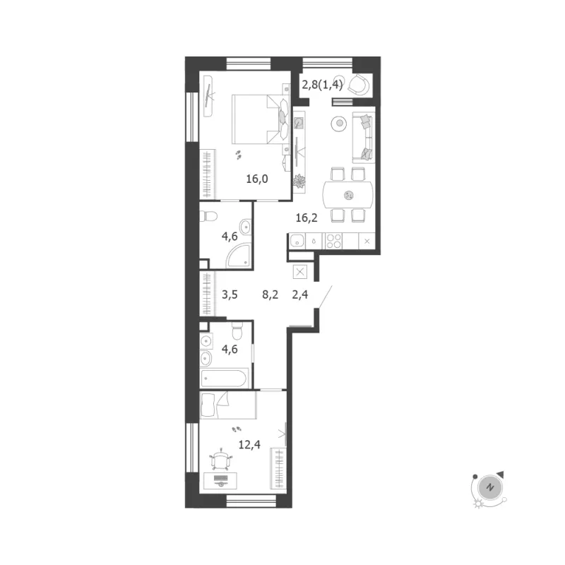 2-комн. 69.3 м²
