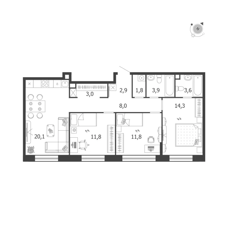 3-комн. 81.2 м²
