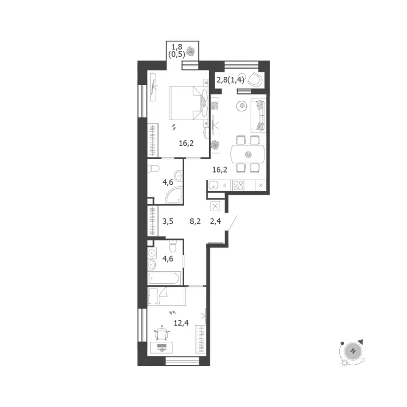 2-комн. 70 м²