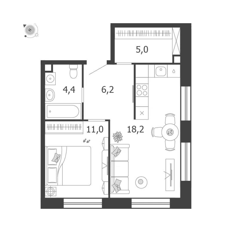 1-комн. 44.8 м²