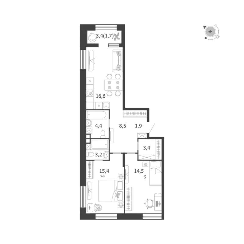2-комн. 69.6 м²
