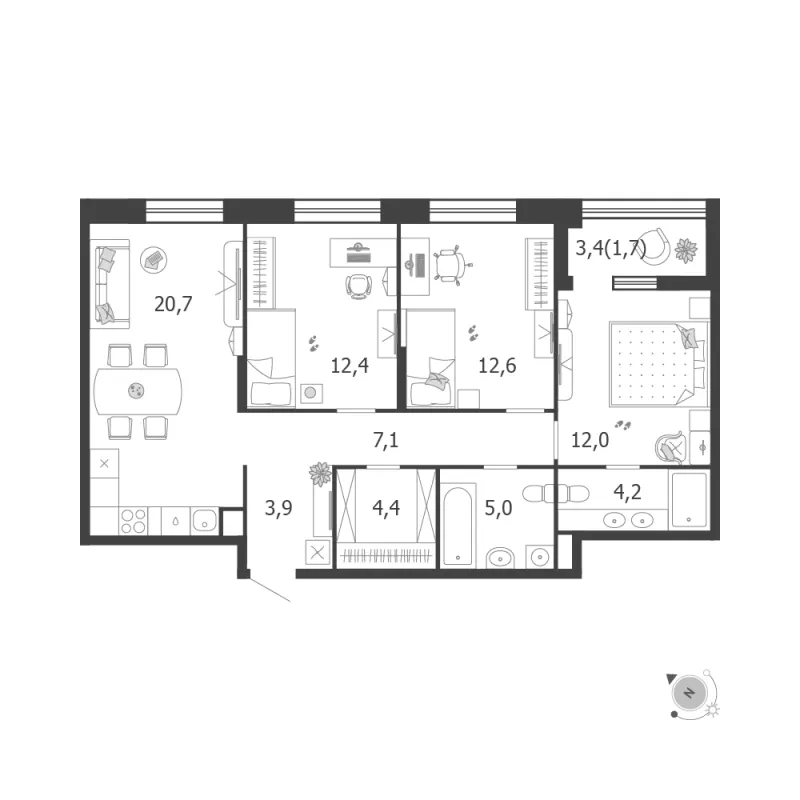 3-комн. 84 м²
