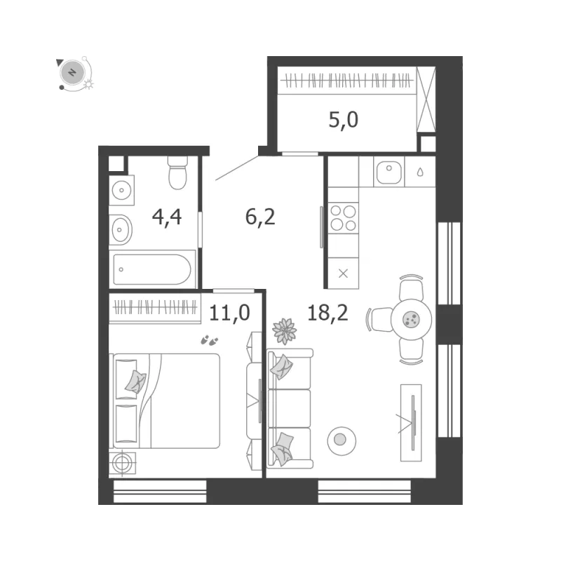 1-комн. 44.8 м²