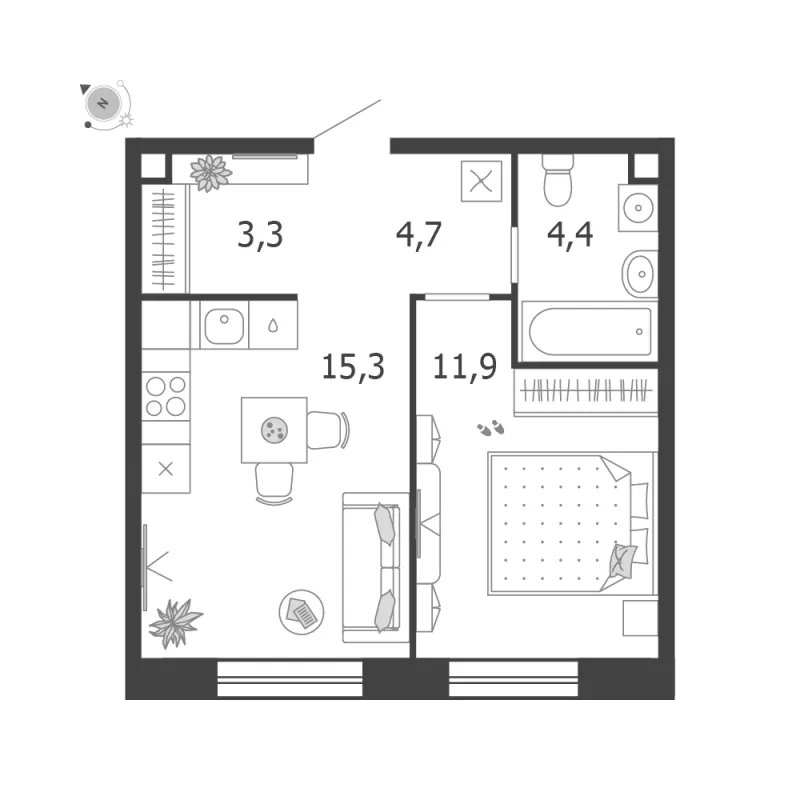1-комн. 39.6 м²