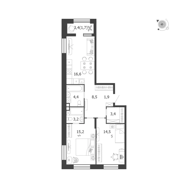 2-комн. 69.4 м²