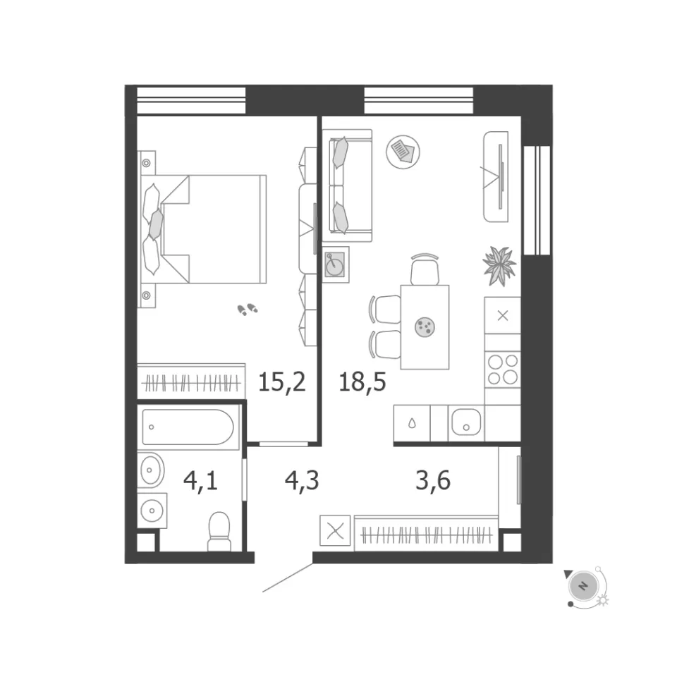 1-комн. 45,7 м²