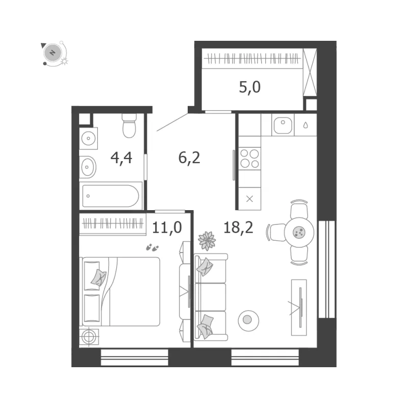1-комн. 44.8 м²