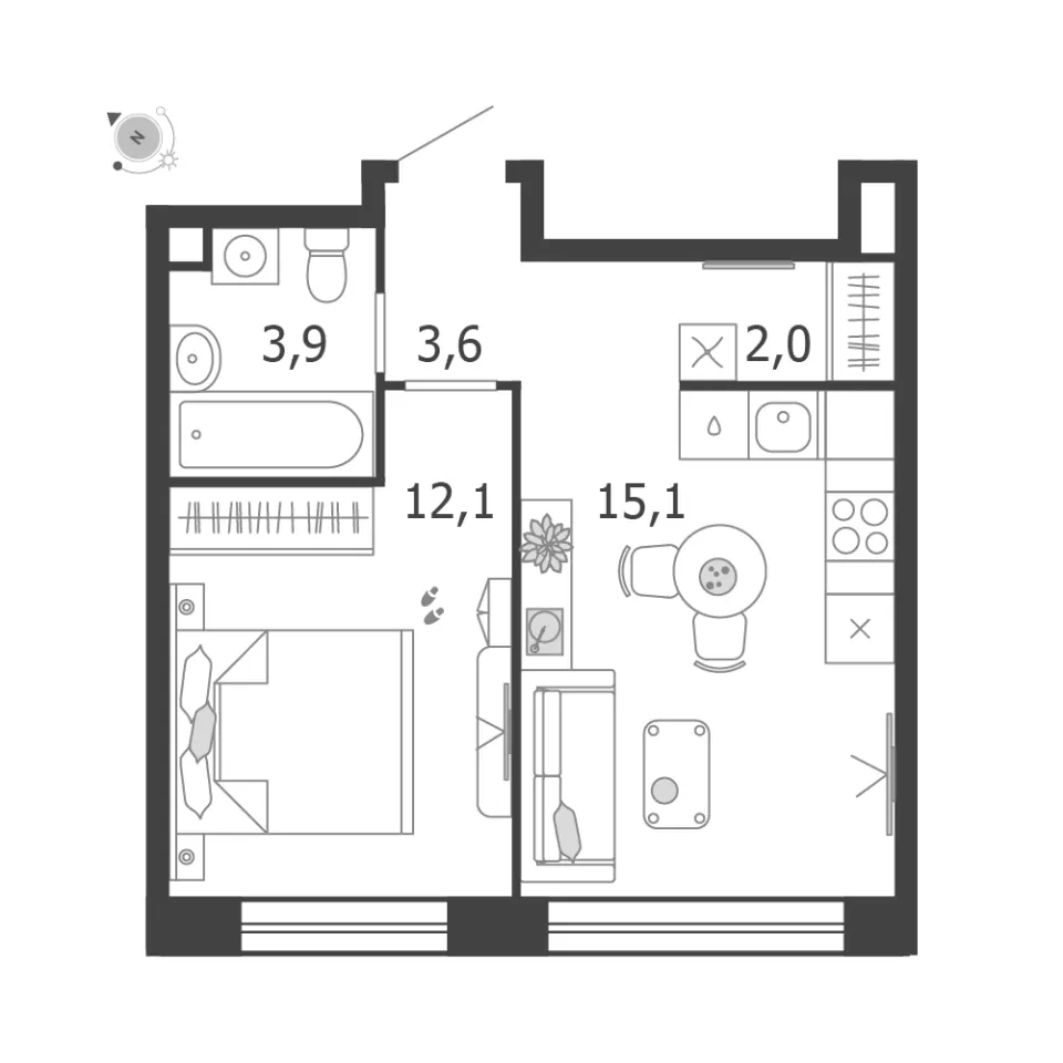 1-комн. 36,7 м²