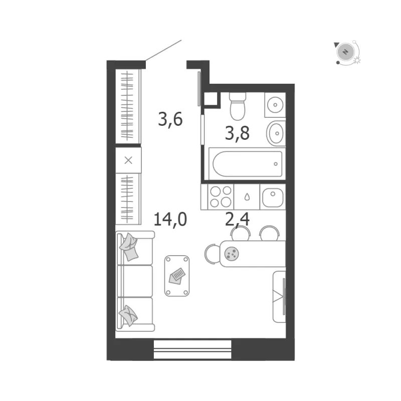 Студия 23.8 м²
