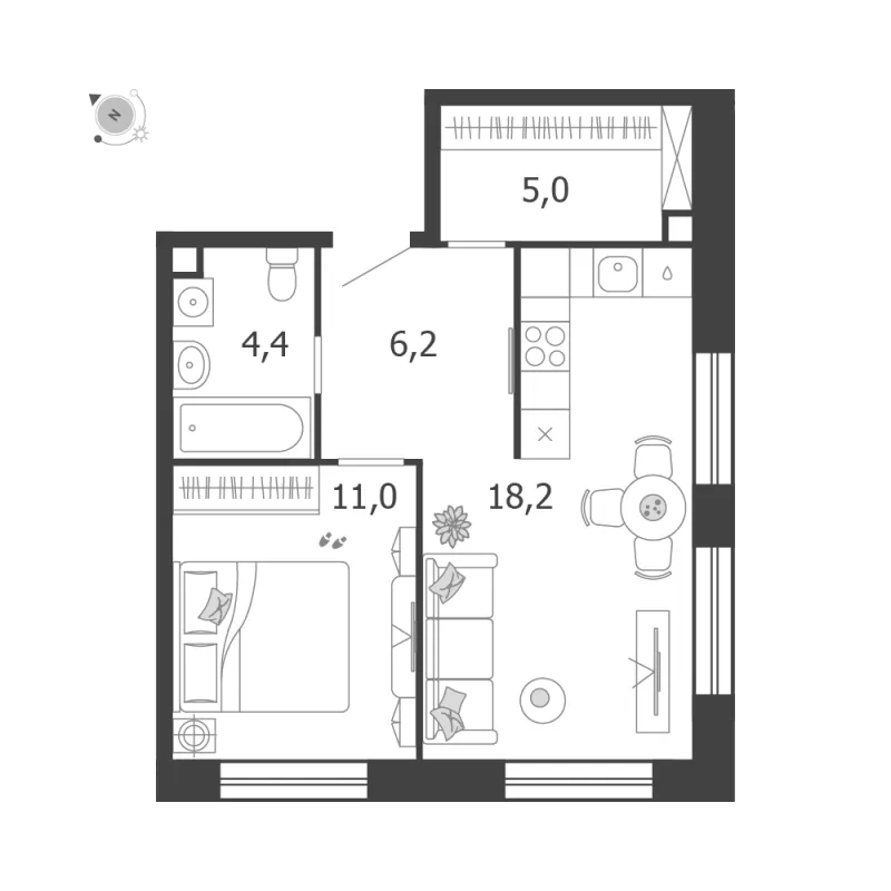 1-комн. 44.8 м²
