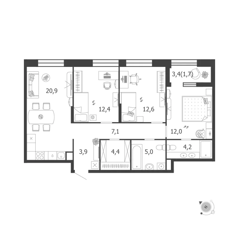 3-комн. 84.2 м²