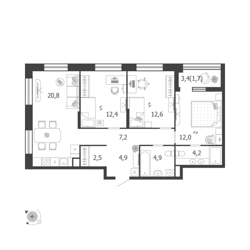 3-комн. 83.2 м²