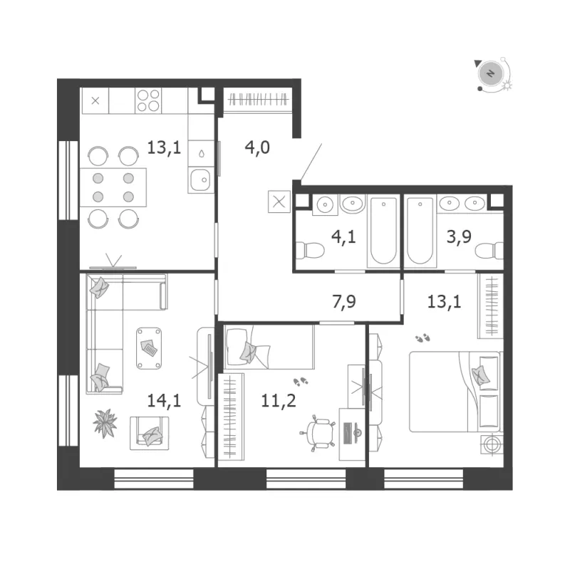 3-комн. 71.3 м²