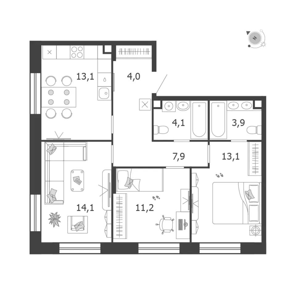 3-комн. 71,3 м²