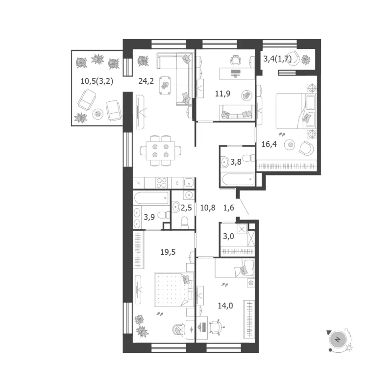4-комн. 116.5 м²
