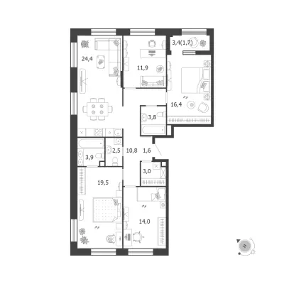 113,5 м² — планировка