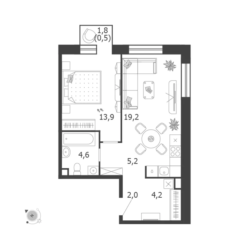 1-комн. 49.6 м²