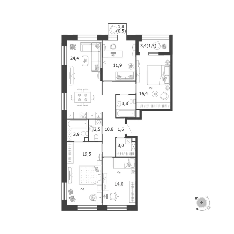 4-комн. 114 м²