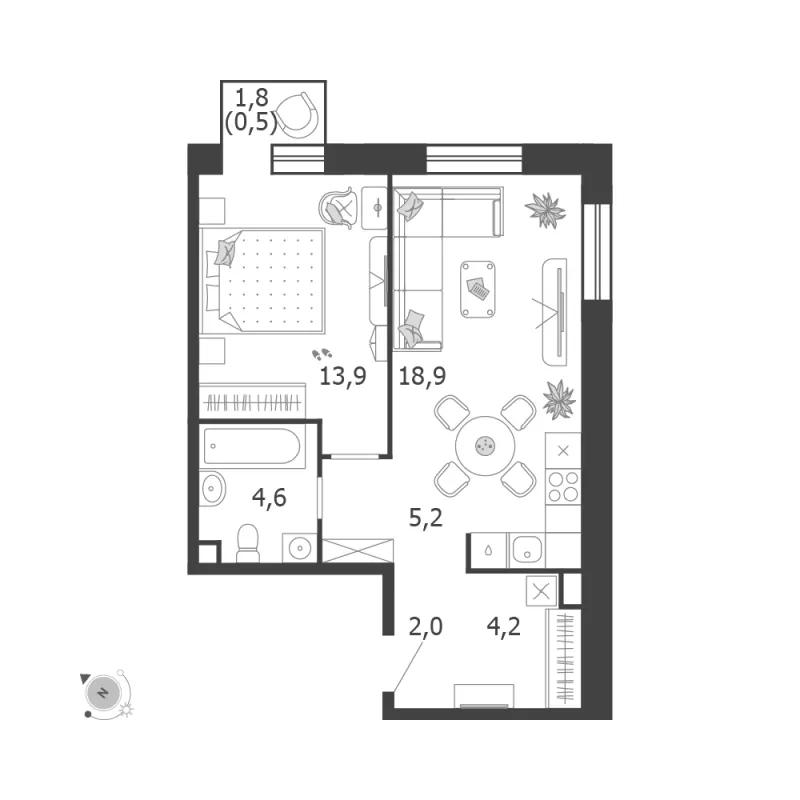 1-комн. 49.3 м²