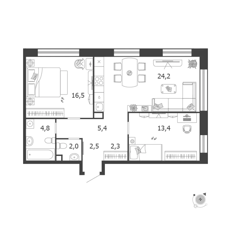 2-комн. 71.1 м²