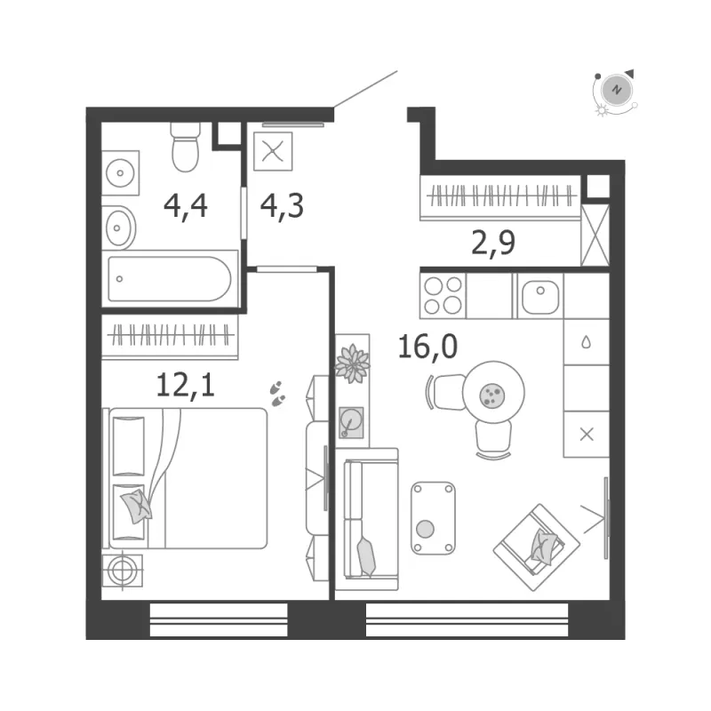 1-комн. 39.7 м²