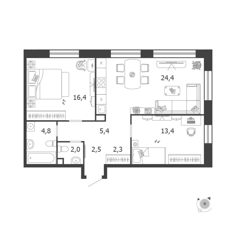 2-комн. 71.2 м²