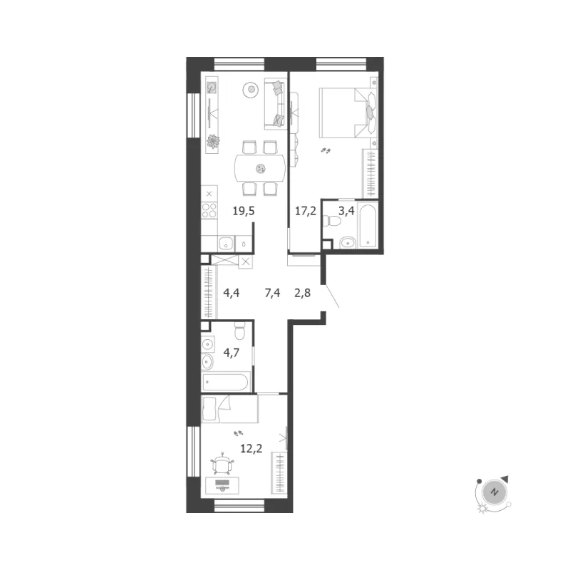 2-комн. 71.6 м²