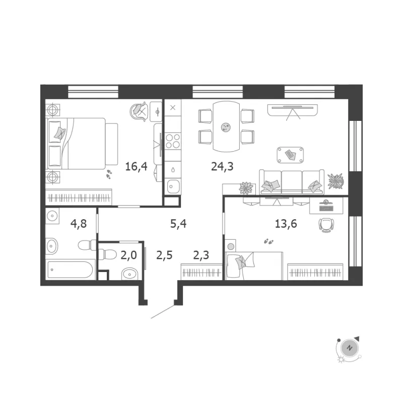 2-комн. 71.3 м²