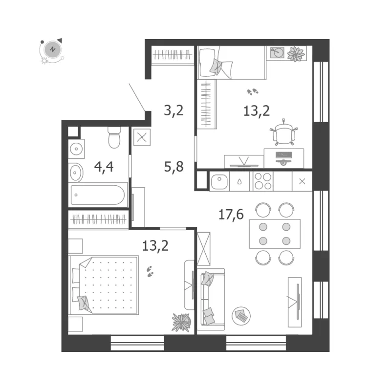 2-комн. 57.4 м²