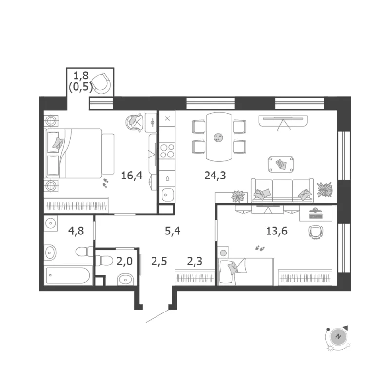 2-комн. 71.8 м²