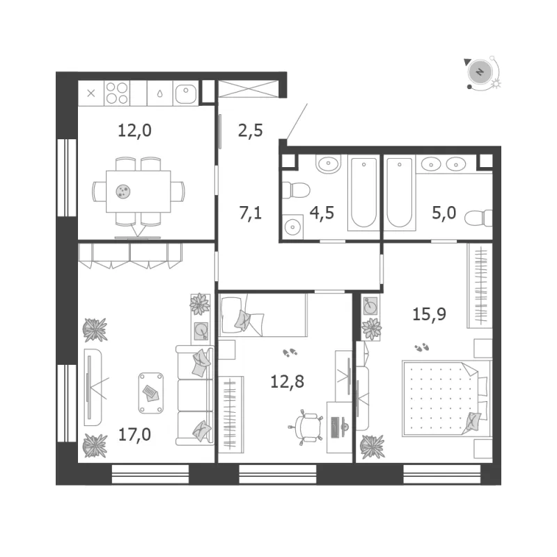 3-комн. 76.8 м²