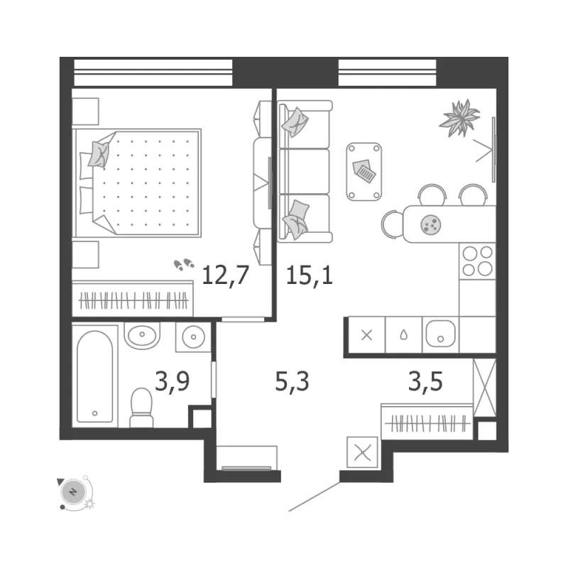 1-комн. 40.5 м²