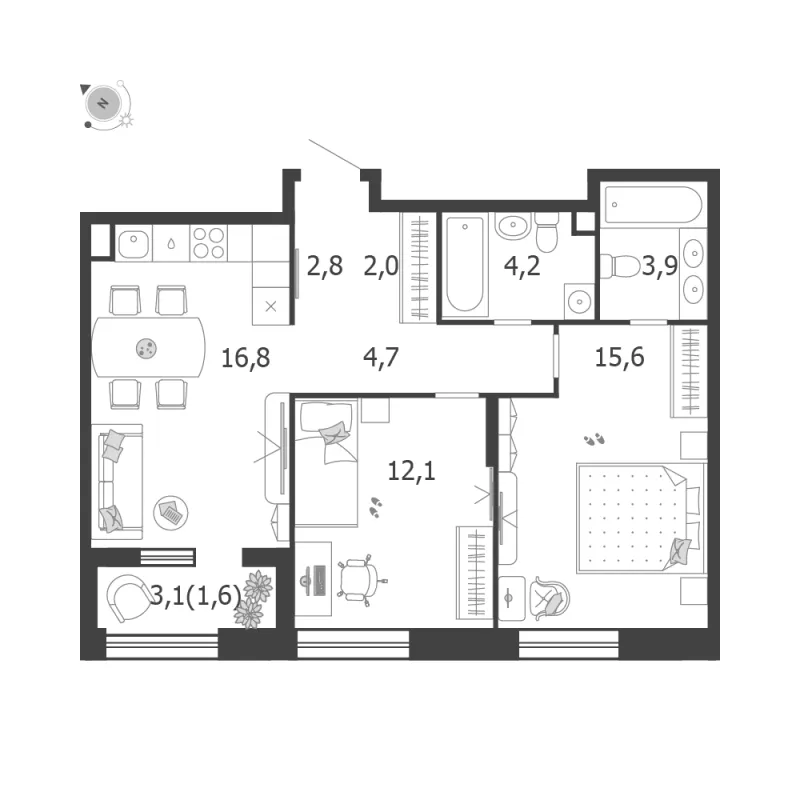 2-комн. 64.7 м²