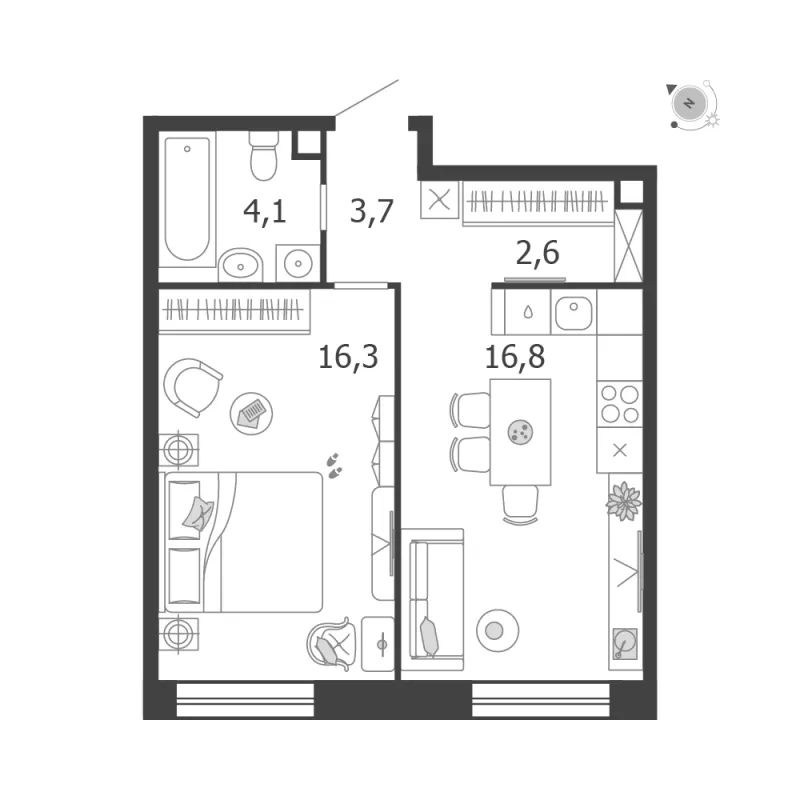 1-комн. 43.5 м²