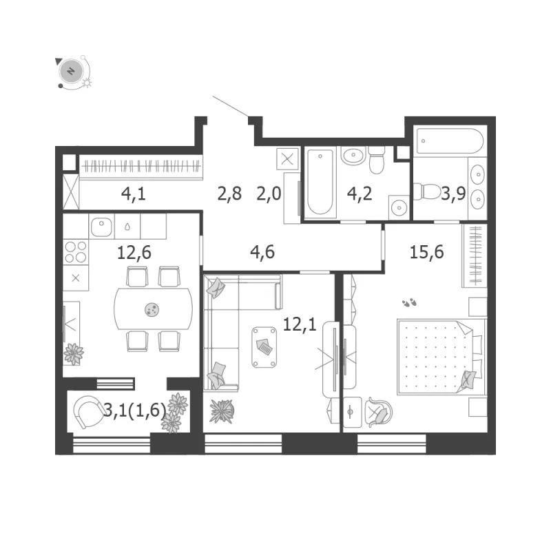 2-комн. 64.6 м²