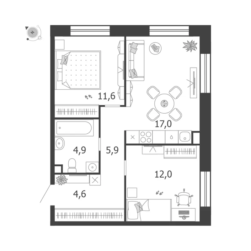 2-комн. 56 м²