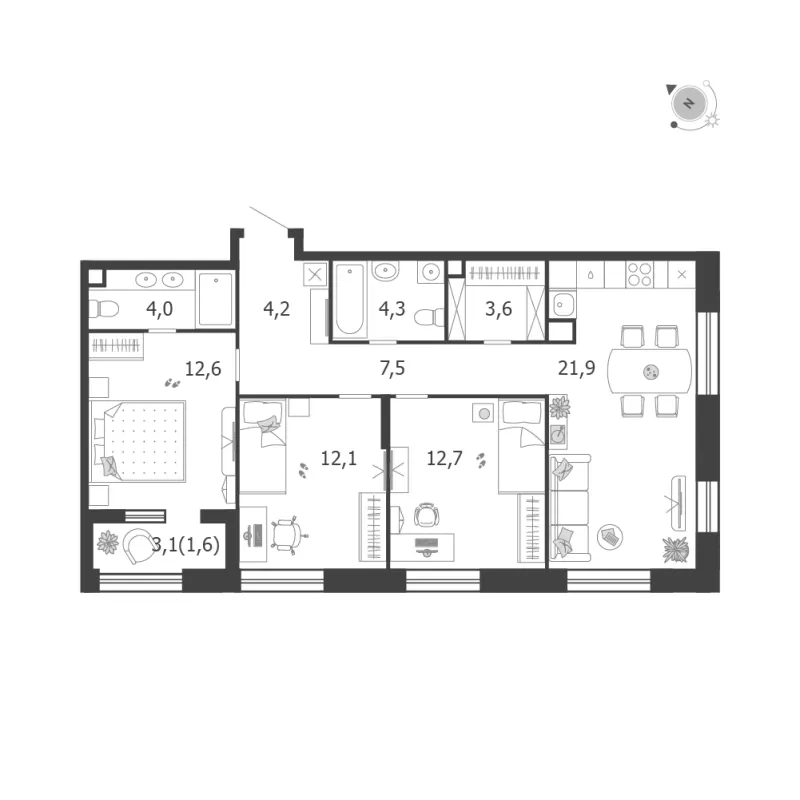 3-комн. 85.5 м²
