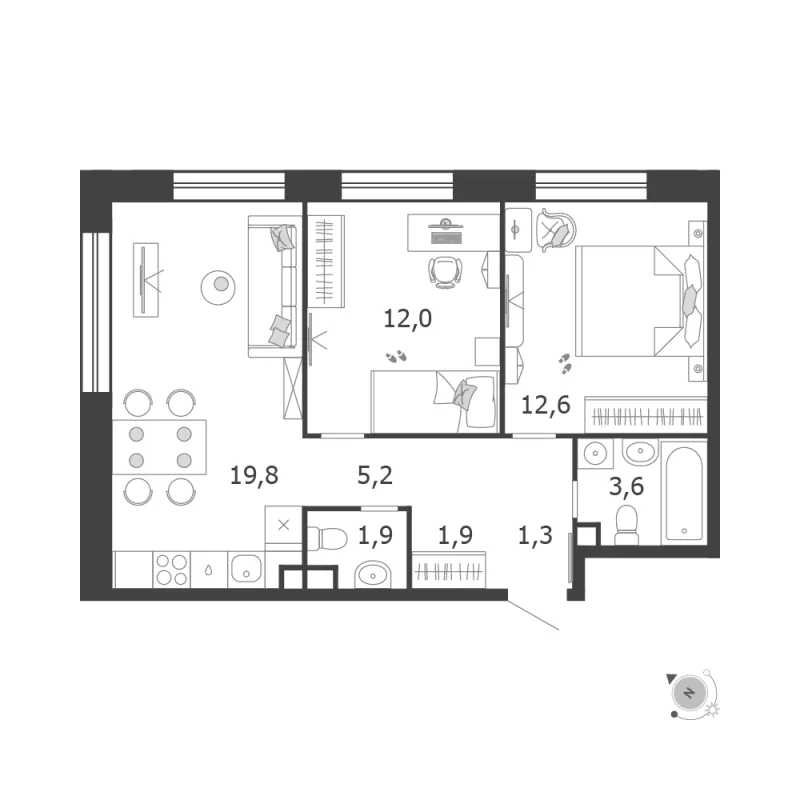 2-комн. 58.3 м²