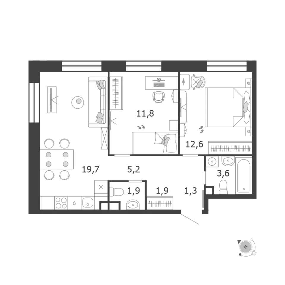 2-комн. 58 м²