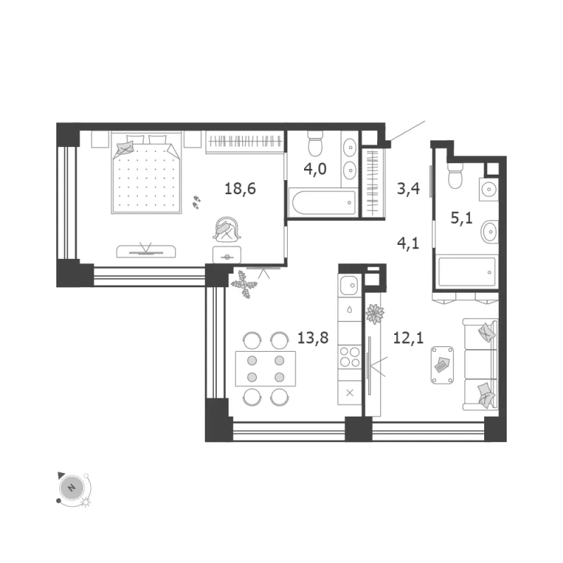2-комн. 61.1 м²