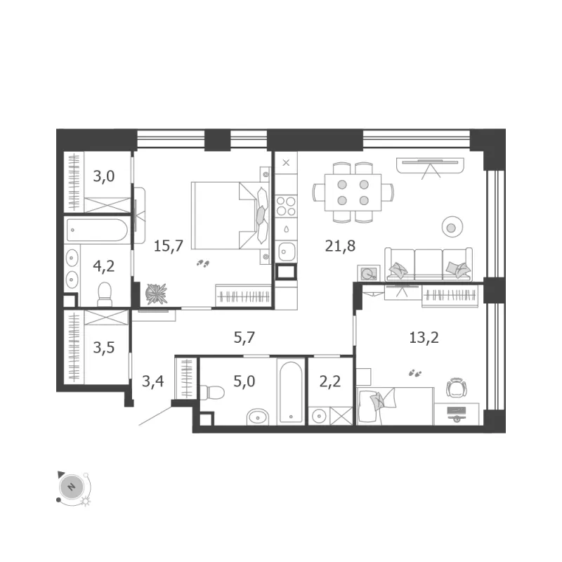 2-комн. 77.7 м²