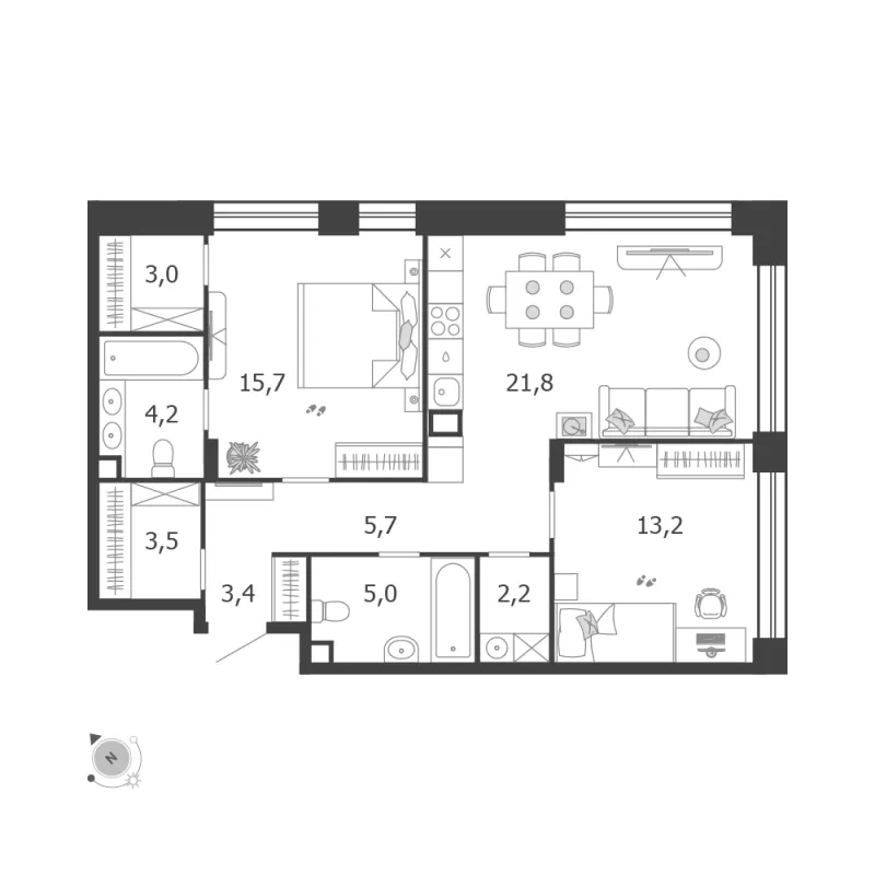 2-комн. 77.7 м²