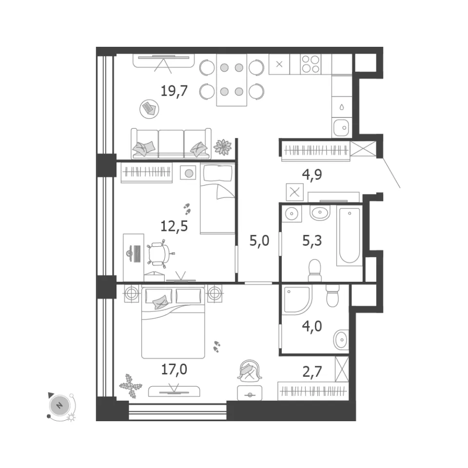 2-комн. 71,1 м²