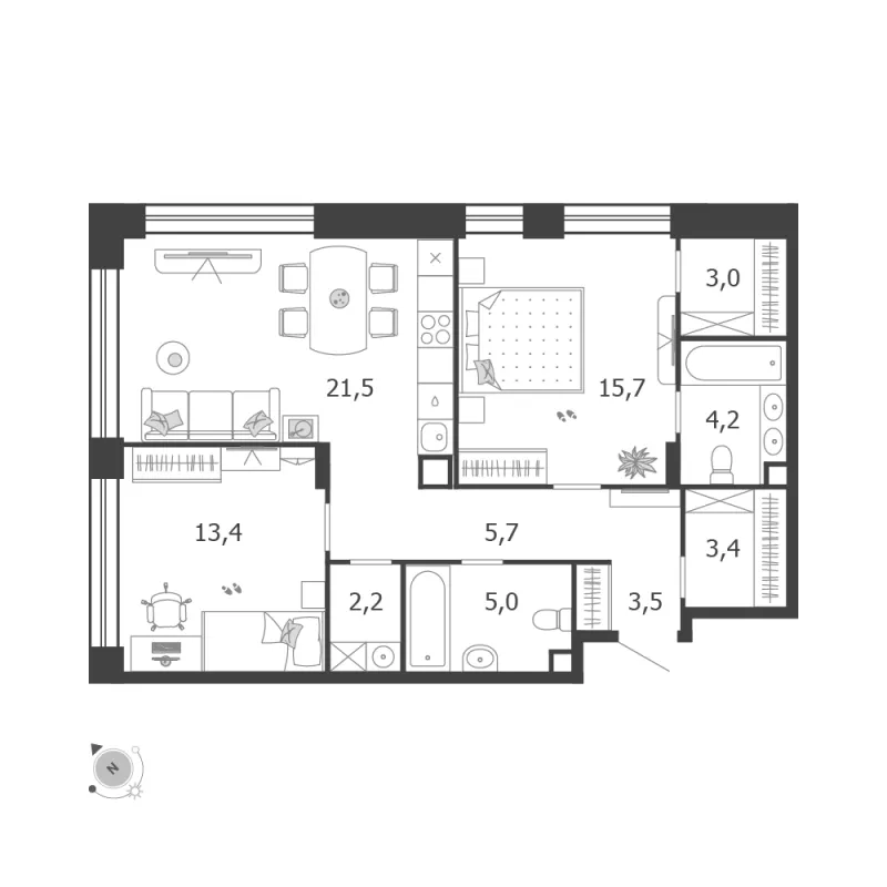 2-комн. 77.6 м²