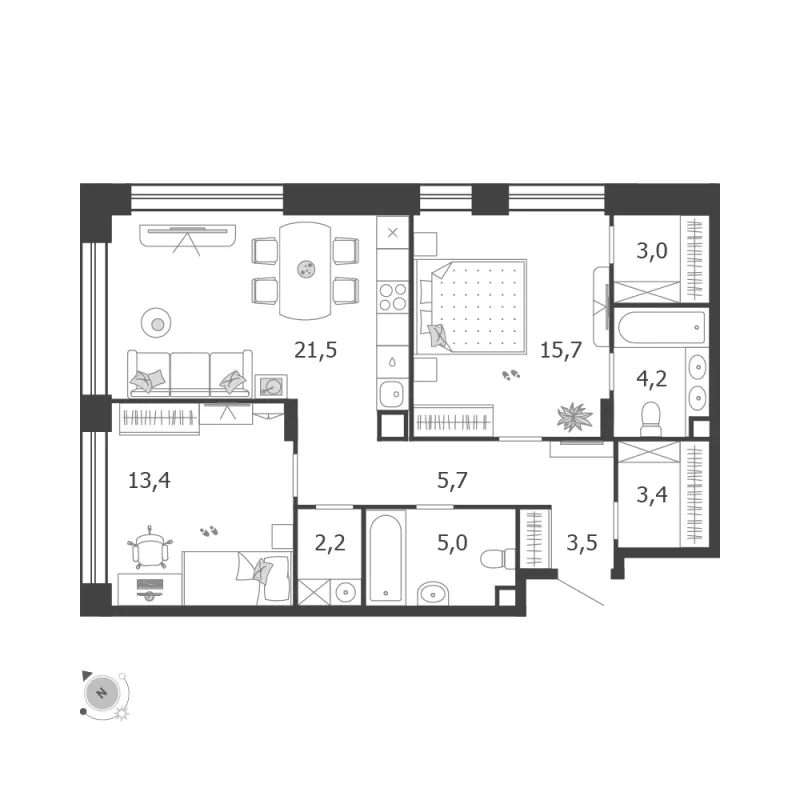 2-комн. 77.6 м²