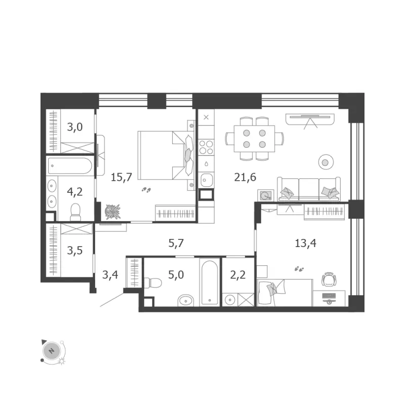 2-комн. 77.7 м²