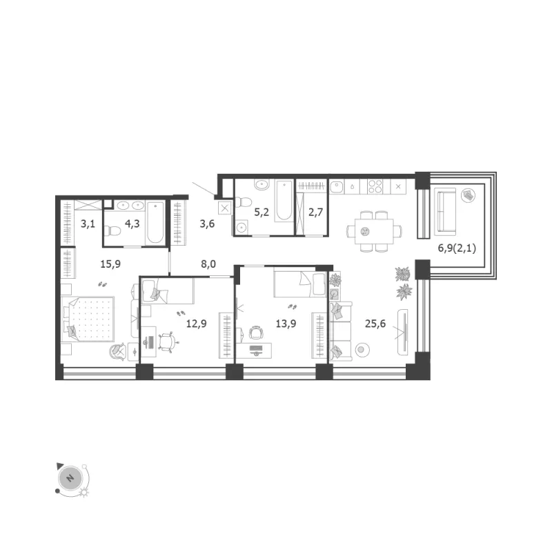 3-комн. 97.3 м²