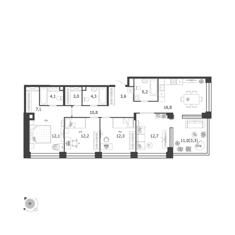 4-комн. 107.2 м²